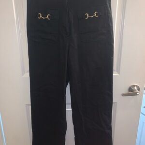 7 for All Mankind Black Women's High-Rise Straight Leg Pants with Gold Hardware